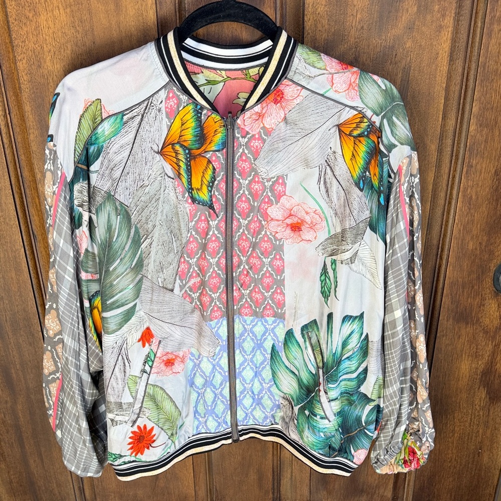 Johnny Was Multicolor Floral Reversible Bomber Jacket